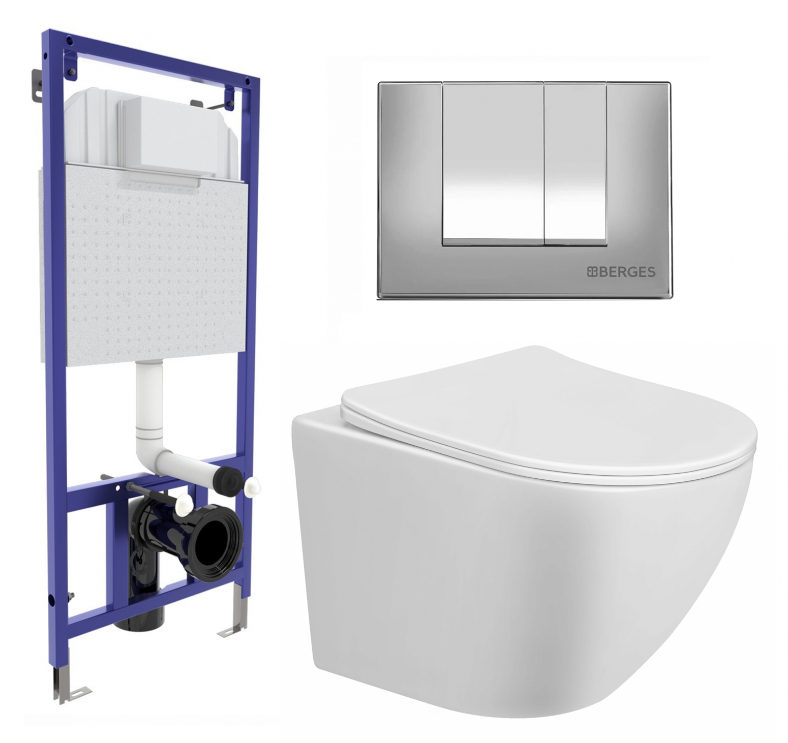 Комплект 3 в 1 инсталляция Berges Wasserhaus Novum 040242 + Унитаз подвесной Taliente Amato AM25010 + кнопка хром матовая