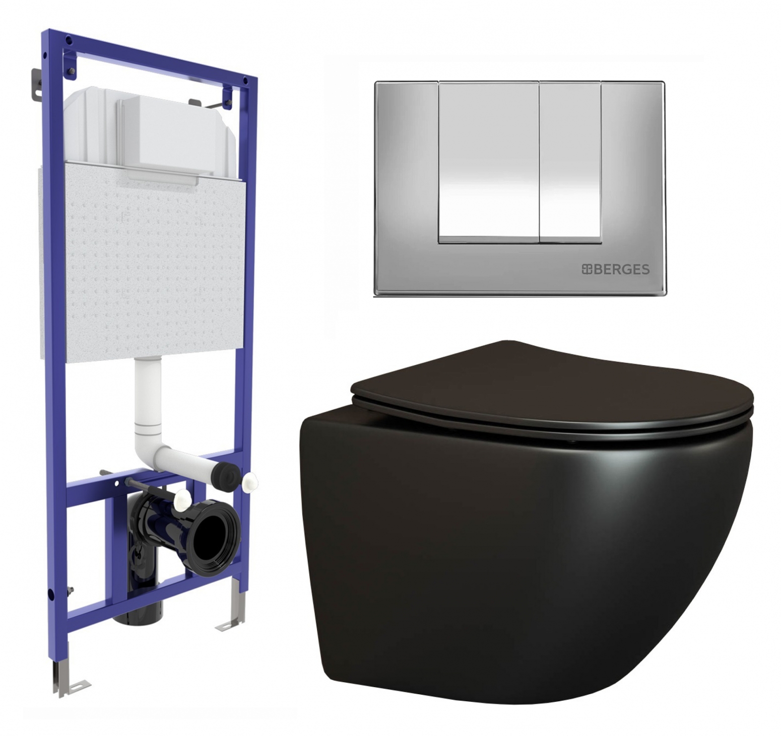 Комплект 3 в 1 инсталляция Berges Wasserhaus Novum 040242 + Унитаз подвесной Ceramica Nova Metropol CN4002MB + кнопка хром матовая