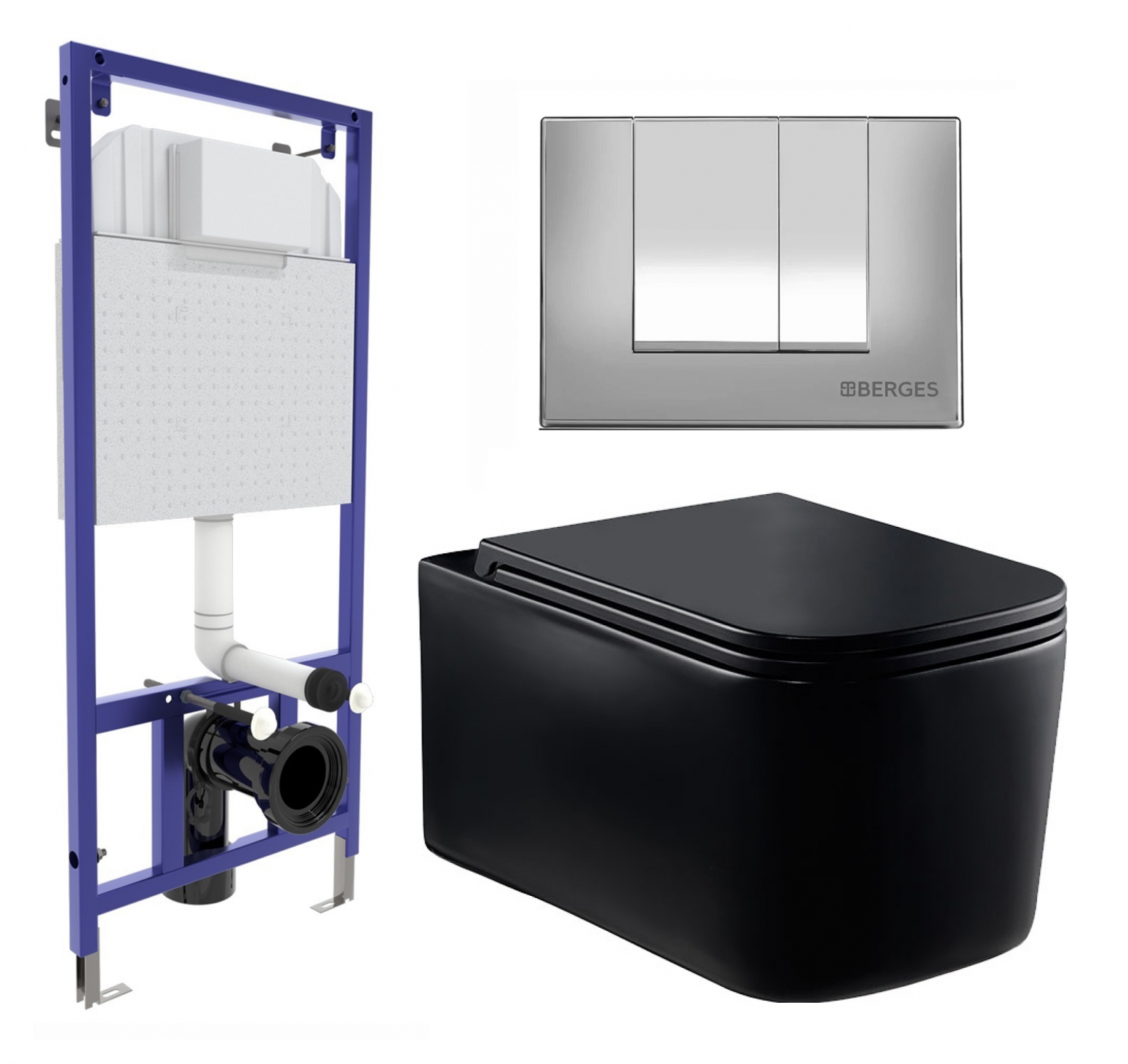 Комплект 3 в 1 инсталляция Berges Wasserhaus Novum 040242 + Унитаз Vincea Ultra Rimless VT1-32MB + кнопка хром матовая