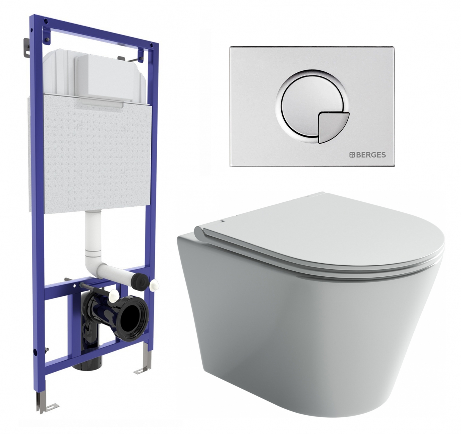 Комплект 3 в 1 инсталляция Berges Wasserhaus Novum 040222 + Унитаз подвесной Ceramica Nova Forma CN3011 + кнопка хром матовая