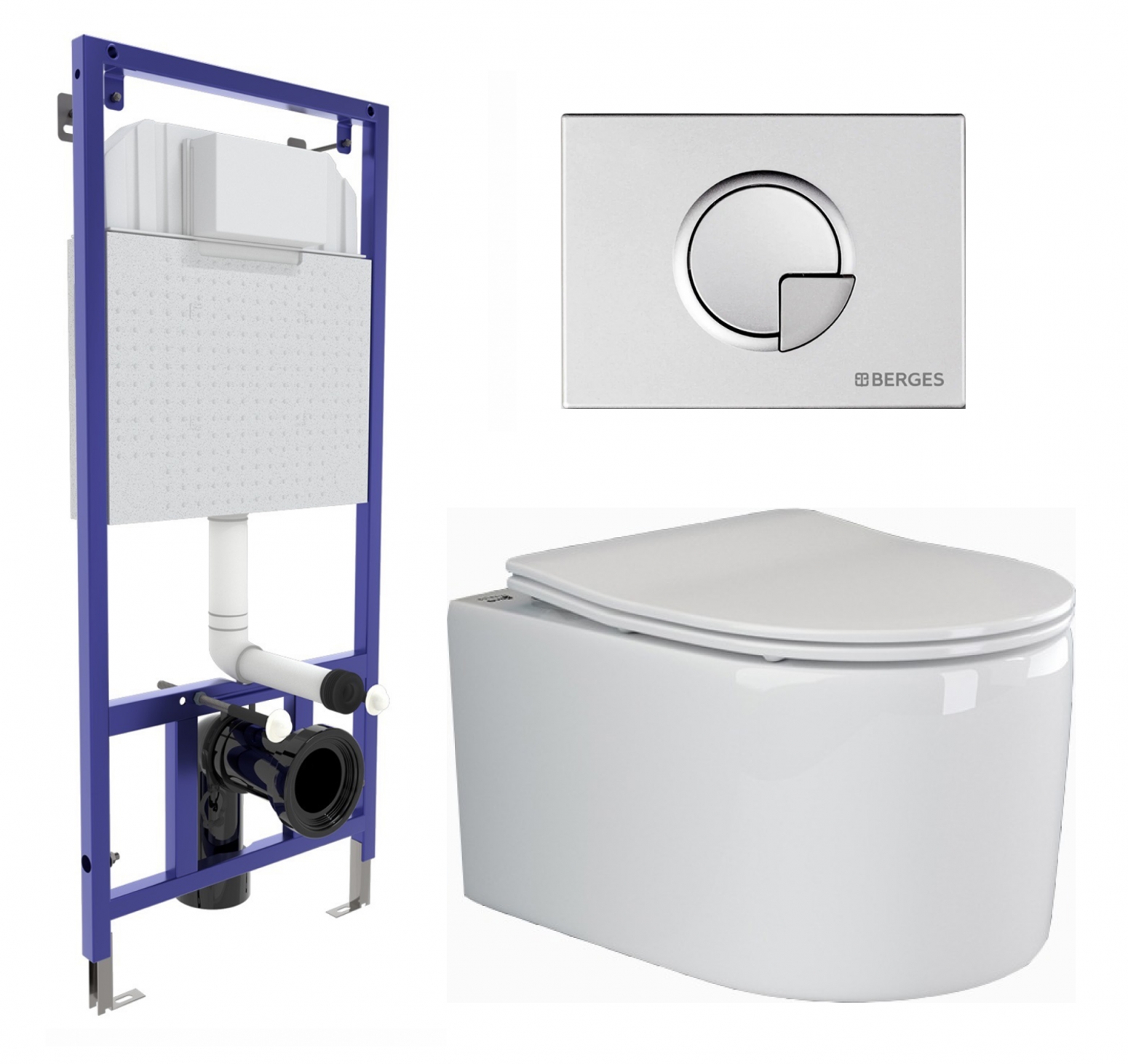 Комплект 3 в 1 инсталляция Berges Wasserhaus Novum 040222 + Унитаз подвесной Ceramica Nova Moments CN3003 + кнопка хром матовая