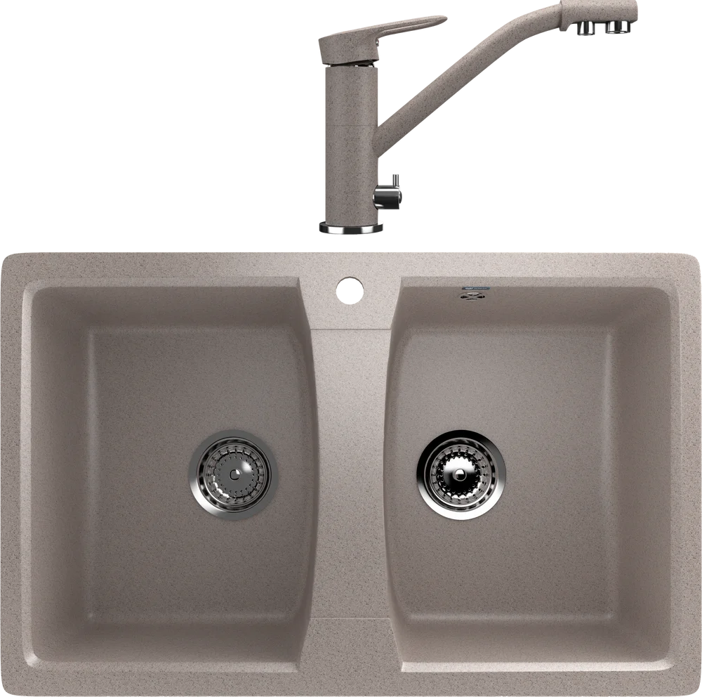 Комплект Мойка кухонная Ulgran U-402 -302 песочная + Смеситель U-010 -302 песочный