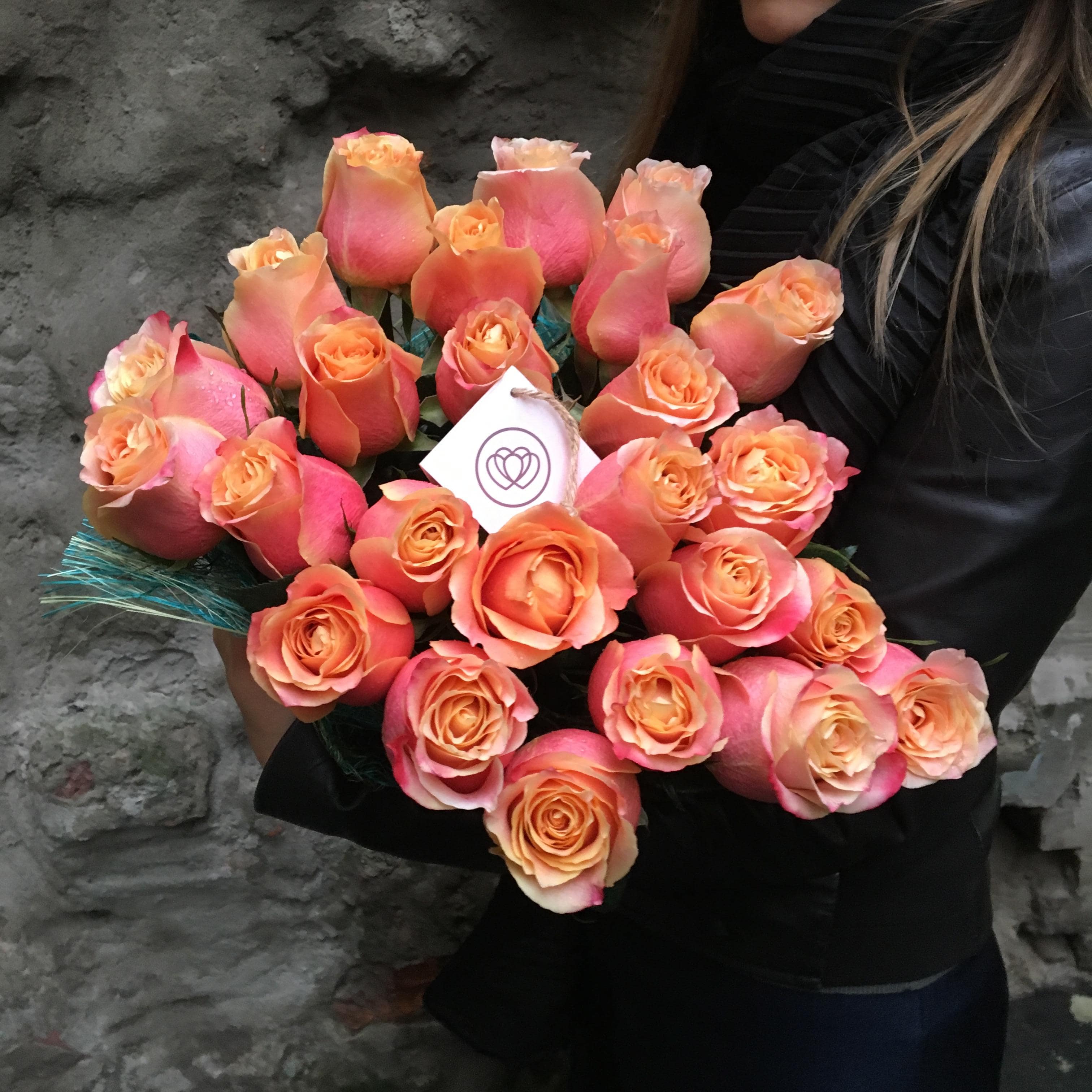 25 розовых роз 3D 50 см
