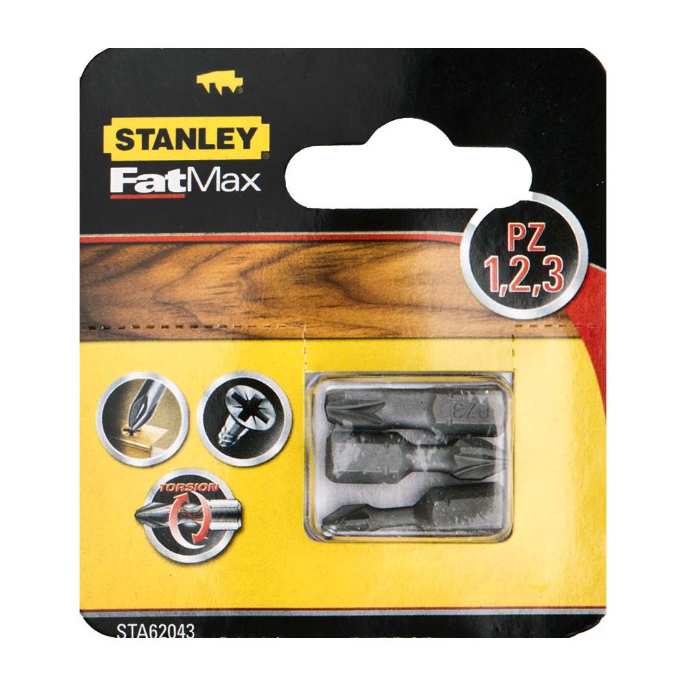 Оснастка Набор бит FatMax Torsion STANLEY STA62043, PZ1,2,3х25 мм, 3 шт