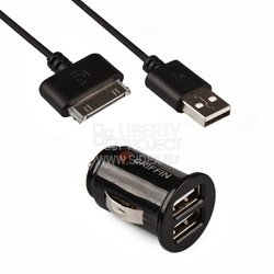   Sidex Автомобильное зарядное устройство 2xUSB + дата-кабель для Apple 30-pin (Griffin CD126192) (черный) - Автомобильное зарядное устройство