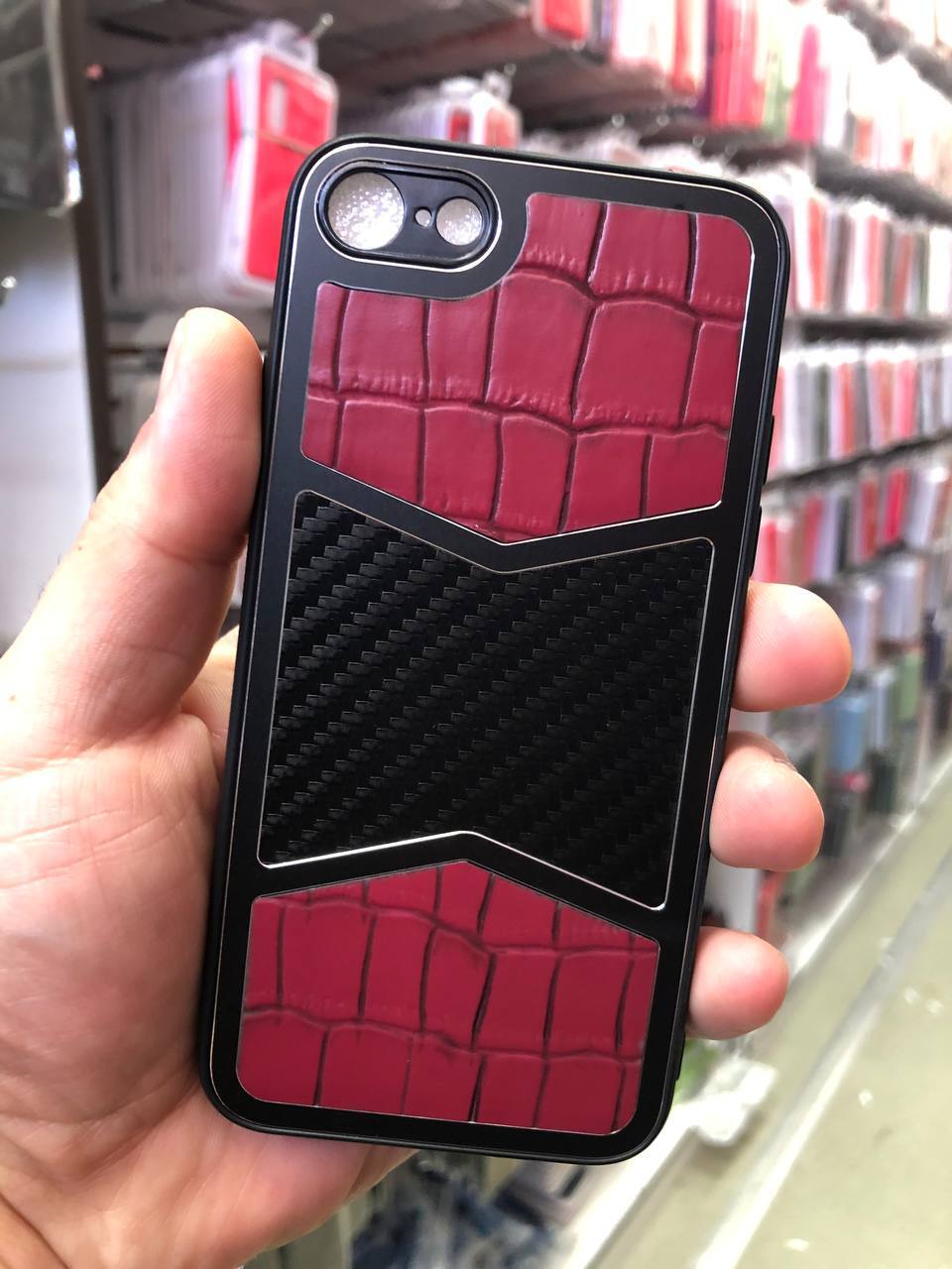 Чехлы для iPhone 7 Силиконовый чехол с карбоном и эко-кожей Durable case UD series для iPhone 7, 8, SE 2020 (Красный)