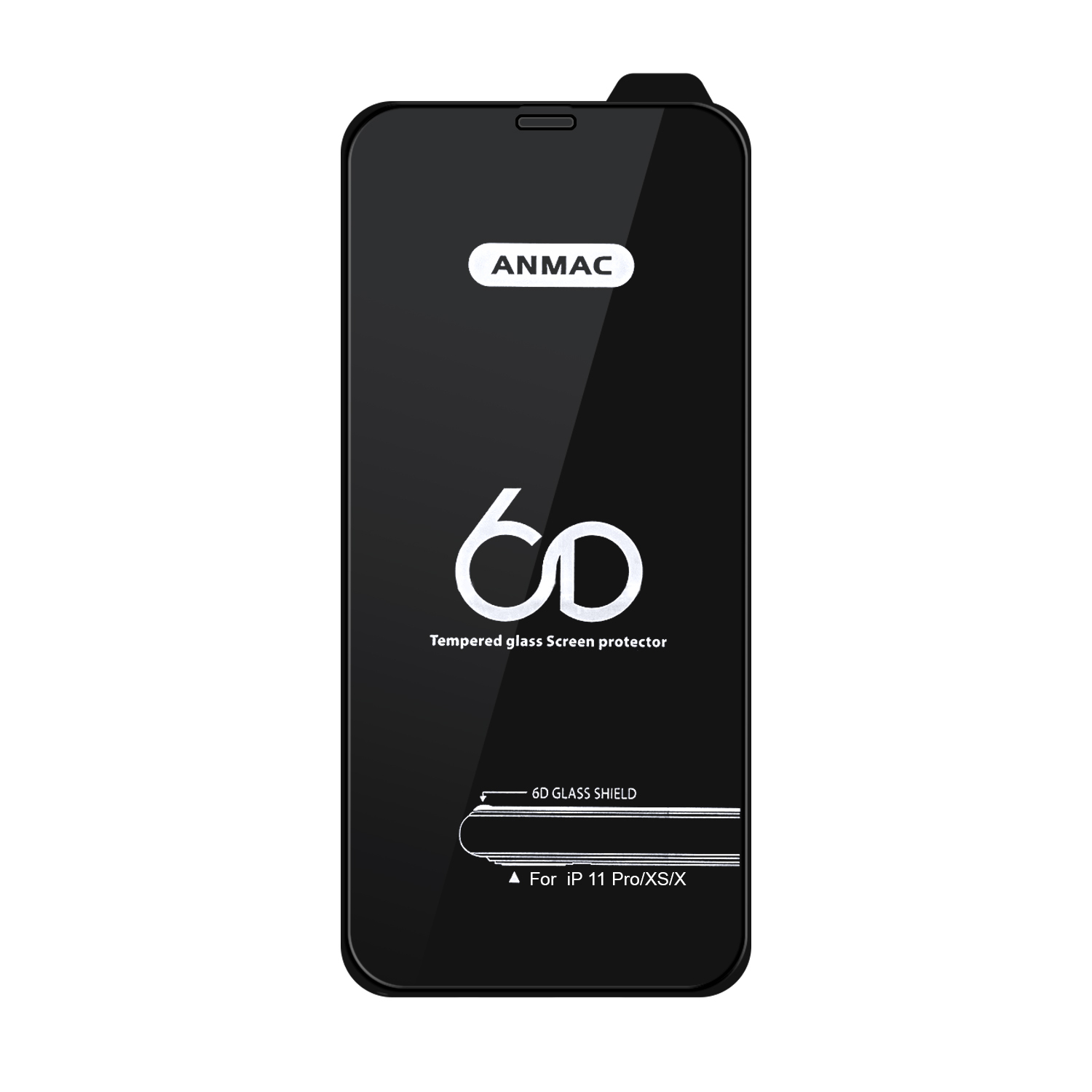 Чехлы для iPhone 11 Pro Защитное стекло 6D на весь экран ANMAC для iPhone X, Xs, 11 Pro (Черная рамка)