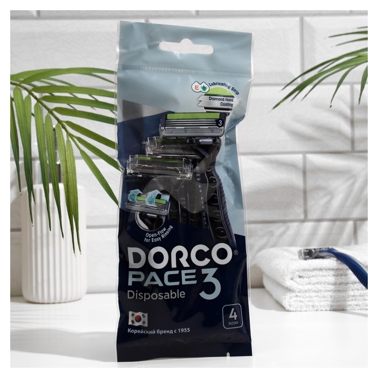 Станок для бритья одноразовый Dorco Pace3 TRC 200, 3 лезвия, увлажняющая полоска, 4 шт.