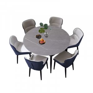 Комплект обеденной мебели Круглый раздвижной стол и 6 стульев Xiaomi 8H Jun Telescopic Rock Board Dining Table and Six Chairs Grey/Grey&Blue