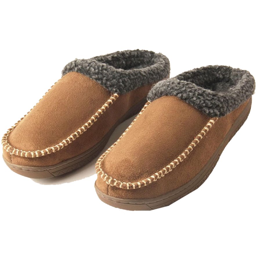 Casual Shoes  Cotosen Мужские тапочки из искусственного меха замшевые кожаные тапочки с флисовой подкладкой и круглым носком повседневные хлопковые тапочки