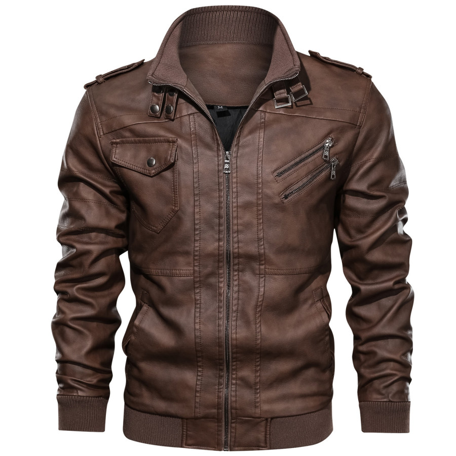 Coats & Jackets  Cotosen Мужская уличная ветрозащитная теплая повседневная мотоциклетная кожаная куртка