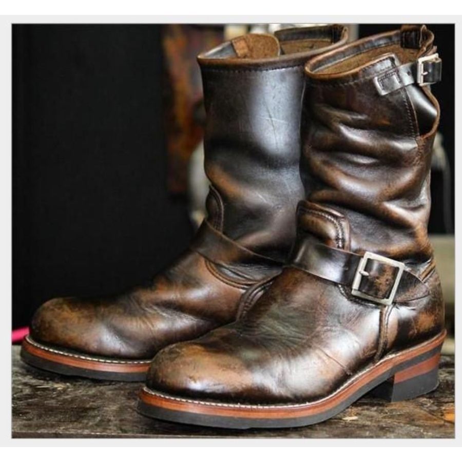 Boots Мужские уличные ботинки из искусственной кожи на низком каблуке с пряжкой в стиле ретро Vntage