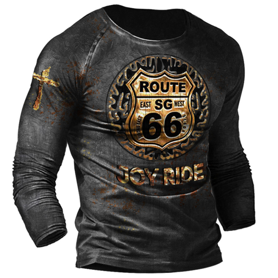 Мужская уличная футболка Route 66 с винтажным принтом