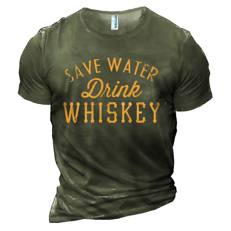 Мужская хлопковая футболка с принтом Save Water Drink Whiskey