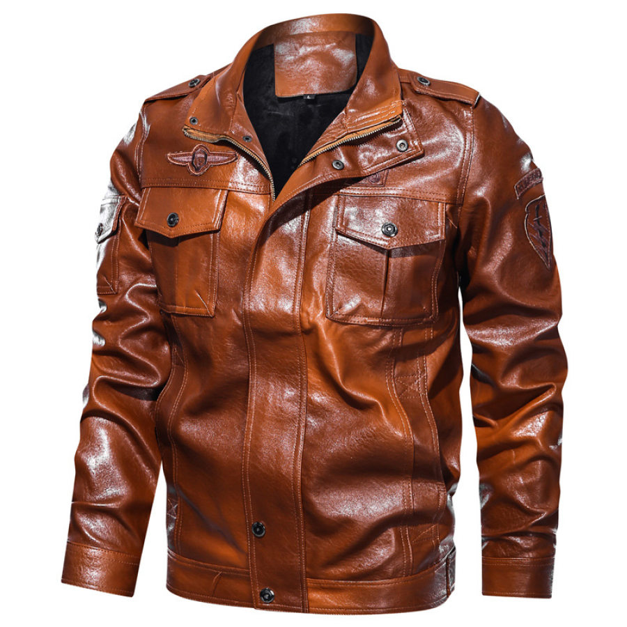 Coats & Jackets Мужская кожаная куртка в стиле ретро для мотоциклов на открытом воздухе