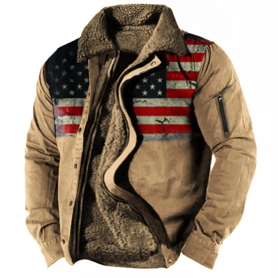 Coats & Jackets Мужская винтажная тактическая рубашка с принтом американского флага и флисовой молнией на подкладке