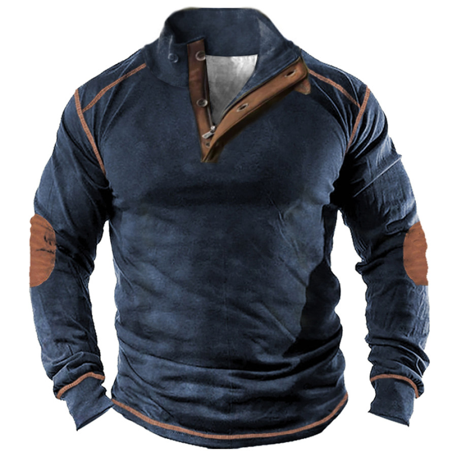 Мужская винтажная контрастная толстая тактическая футболка Henley