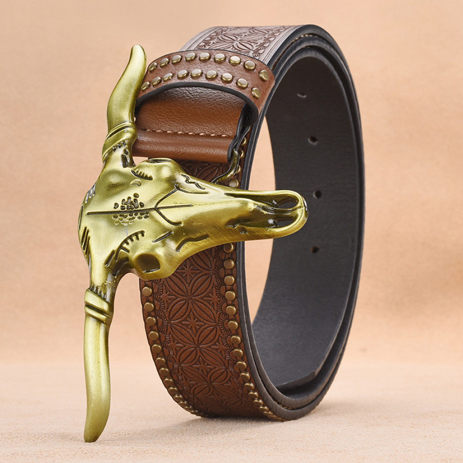Belts Мужской ремень Western Cowboy с тиснением и персонализированными заклепками