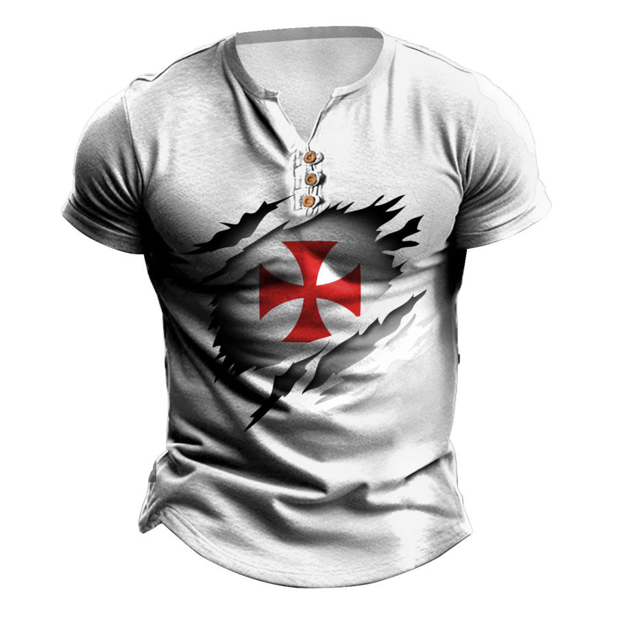 Мужская футболка Henley Knights Templar уличные летние повседневные топы с короткими рукавами
