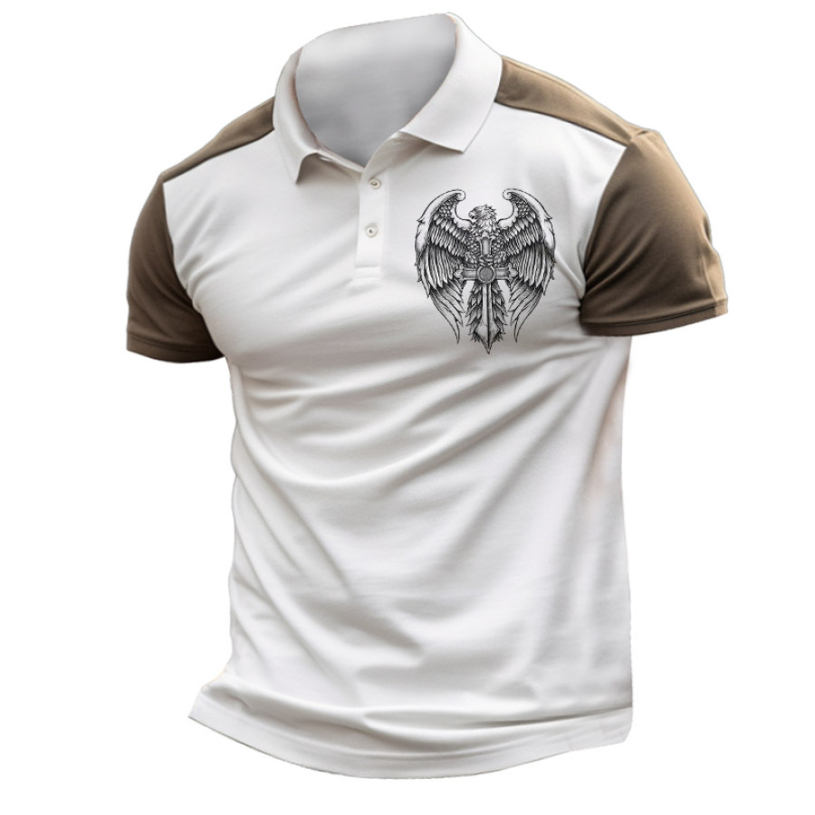 Мужская футболка-поло Vintage Eagle Cross Outdoor Color Block с коротким рукавом Летние повседневные топы