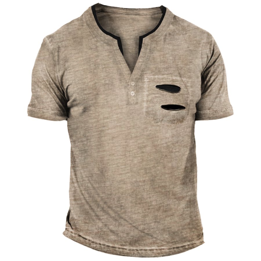 Мужская винтажная футболка Henley с контрастными контрастными цветами