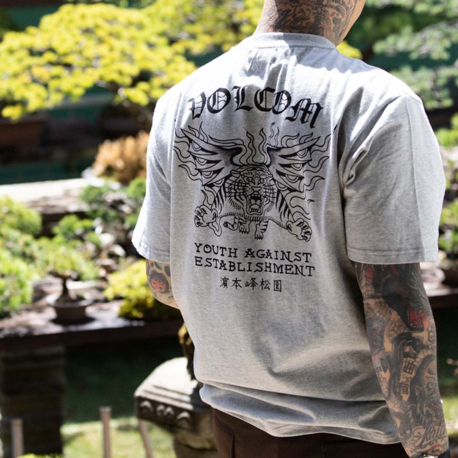 Мужская футболка Tokyo Tiger Volcom С принтом Повседневные Круглый вырез С короткими рукавами Топы