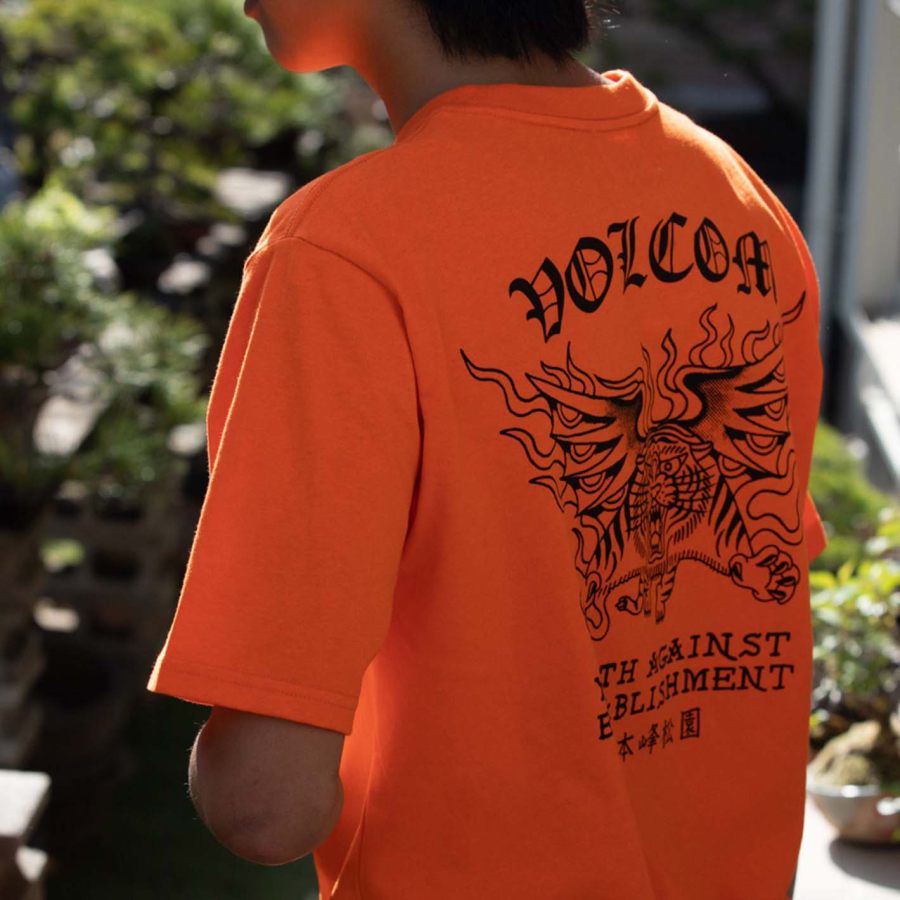 Мужская футболка Tokyo Tiger Volcom С принтом Повседневные Круглый вырез С короткими рукавами Топы