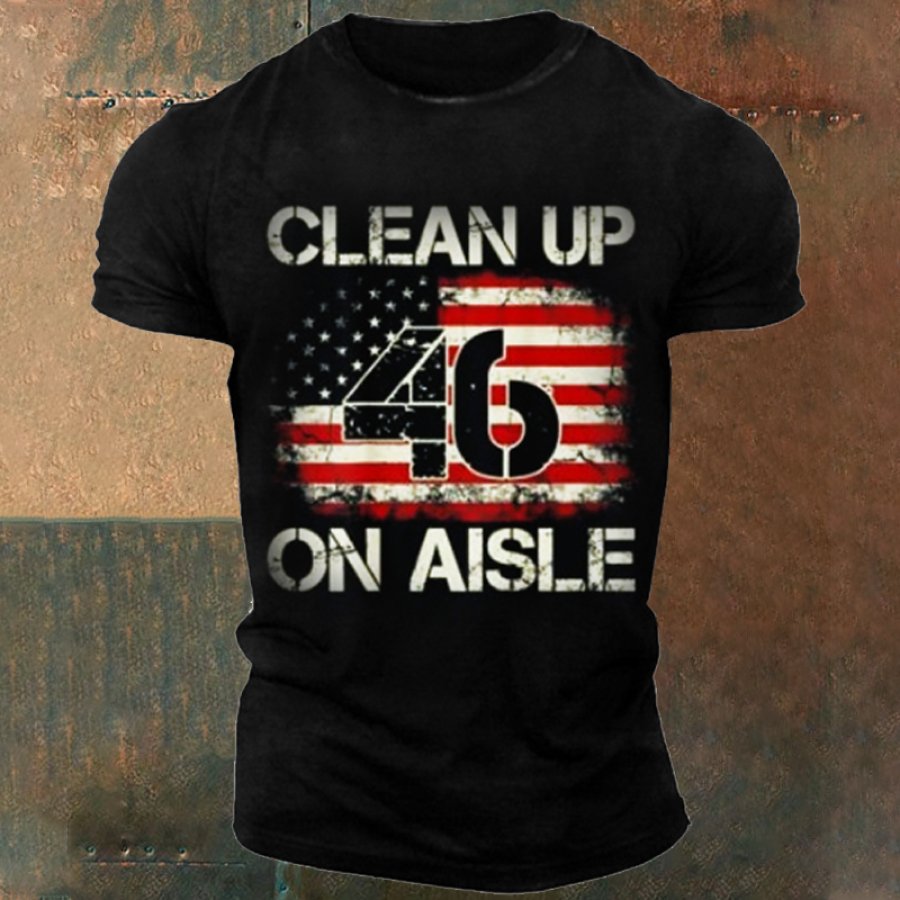 T-Shirts  Cotosen Мужская футболка Vintage American Flag Patriotic Clean Up On Aisle 46