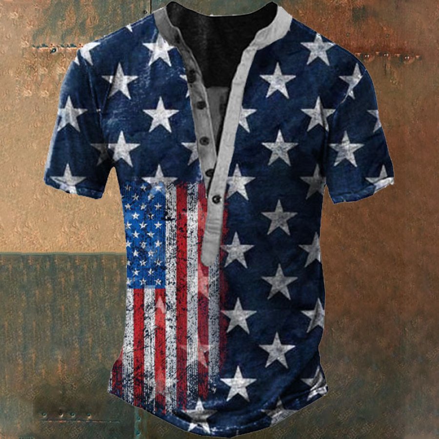 Мужская футболка с коротким рукавом Henley с американским флагом