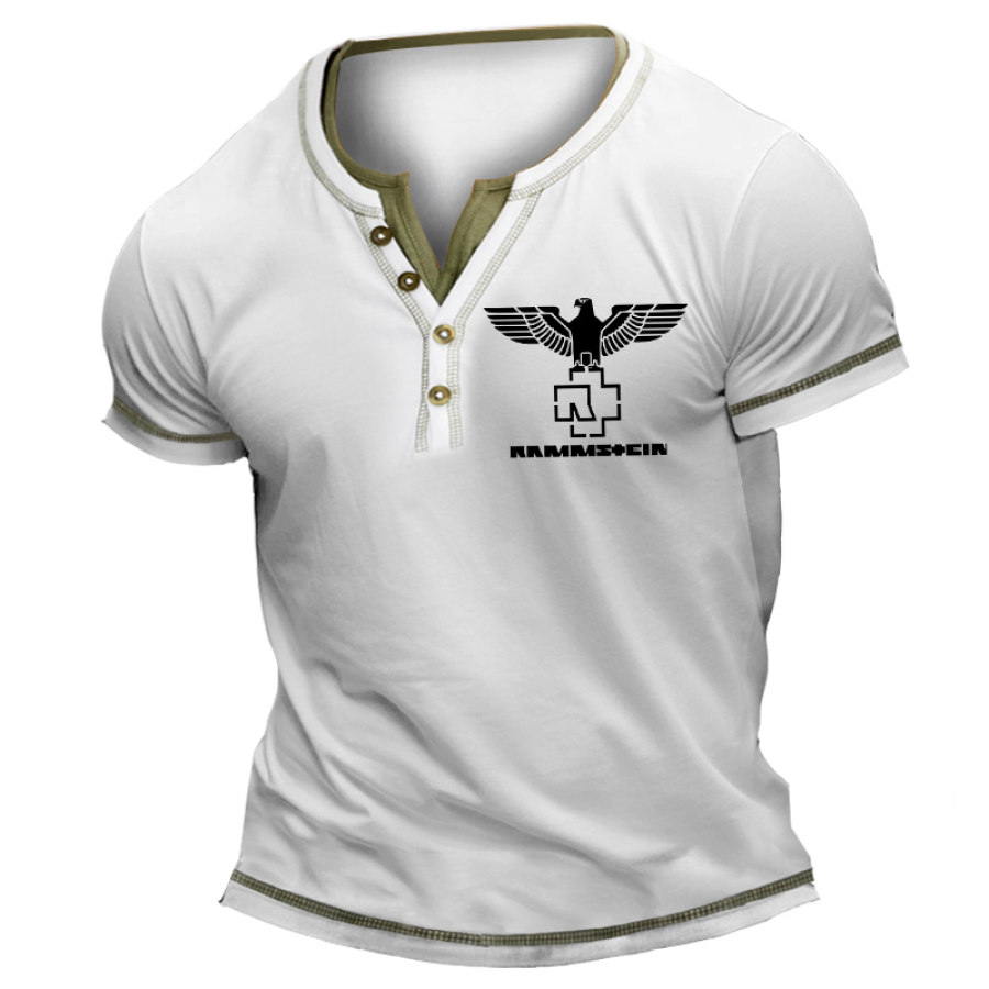 Мужская футболка Rammstein Rock Band Vintage Henley Color Block с коротким рукавом Летние повседневные топы