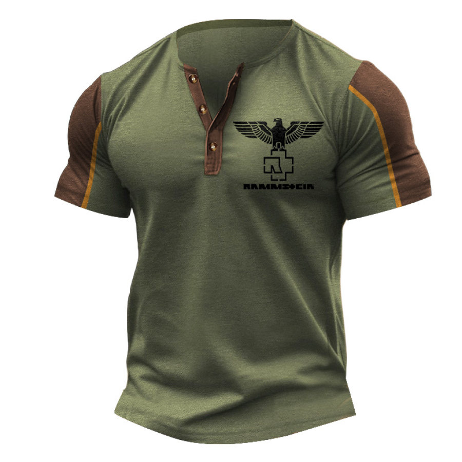 Мужская винтажная футболка с короткими рукавами Rammstein Rock Band Color Block Henley