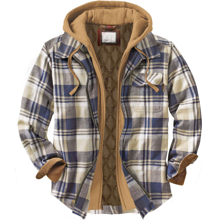 Coats & Jackets  Cotosen Мужская осенне-зимняя повседневная уличная куртка с капюшоном в клетку