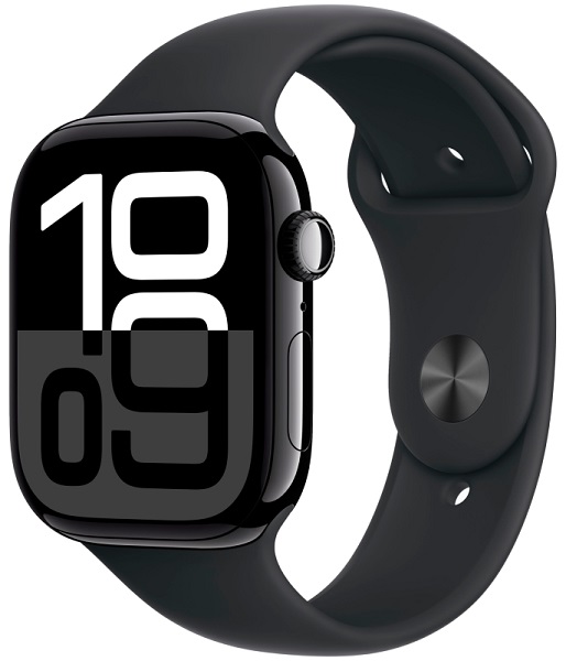 Apple Watch Series 10, 46 мм, корпус из алюминия цвета «чёрный глянец», спортивный ремешок черного цвета S/M (MWWP3)