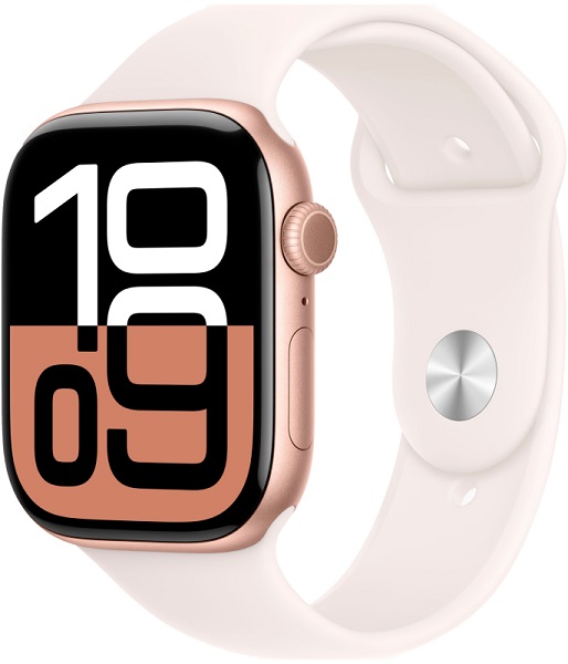 Apple Watch Series 10, 46 мм, корпус из алюминия цвета «розовое золото», спортивный ремешок цвета «румянец» M/L (MWWU3)