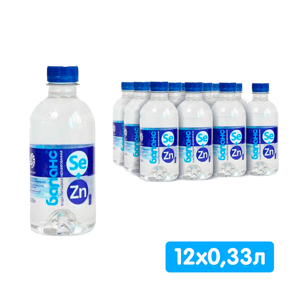 Вода Баланс Se+Zn 0,33 литра, без газа, пэт, 12 шт. в уп.