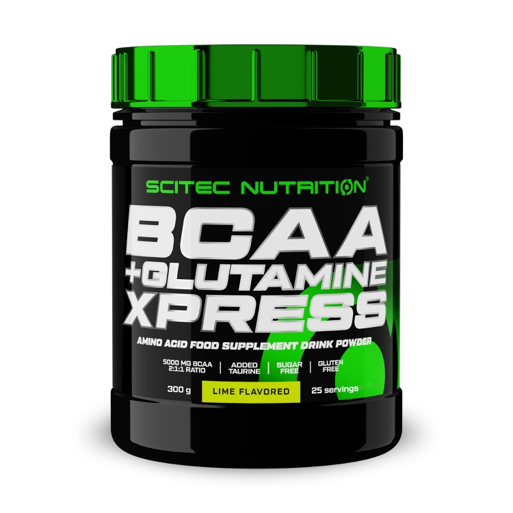Аминокислоты BCAA 2:1:1, глютамин и таурин Scitec Nutrition BCAA+Glutamine Xpress, 5000 мг в порции, порошок 300 г, лайм