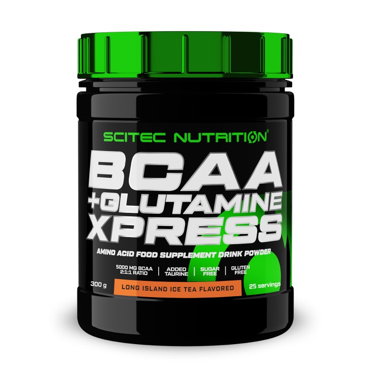 Аминокислоты BCAA 2:1:1, глютамин и таурин Scitec Nutrition BCAA+Glutamine Xpress, 5000 мг в порции, порошок 300 г, лонг айленд айс ти