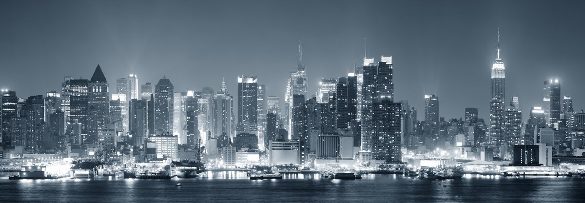 Нью-Йорк Манхэттен черный и белый, 58×20 см, на бумаге