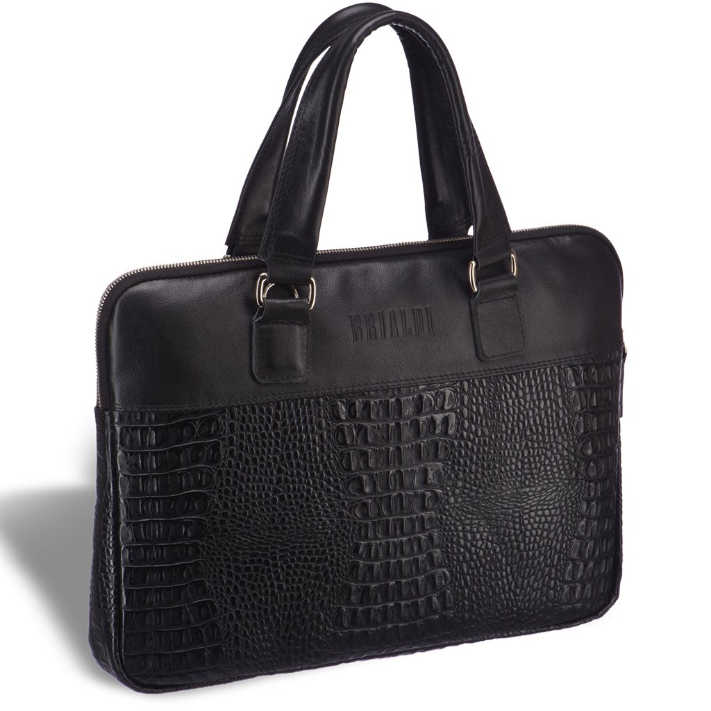 Женская деловая сумка SLIM-формата BRIALDI Belvi (Бельви) croco black