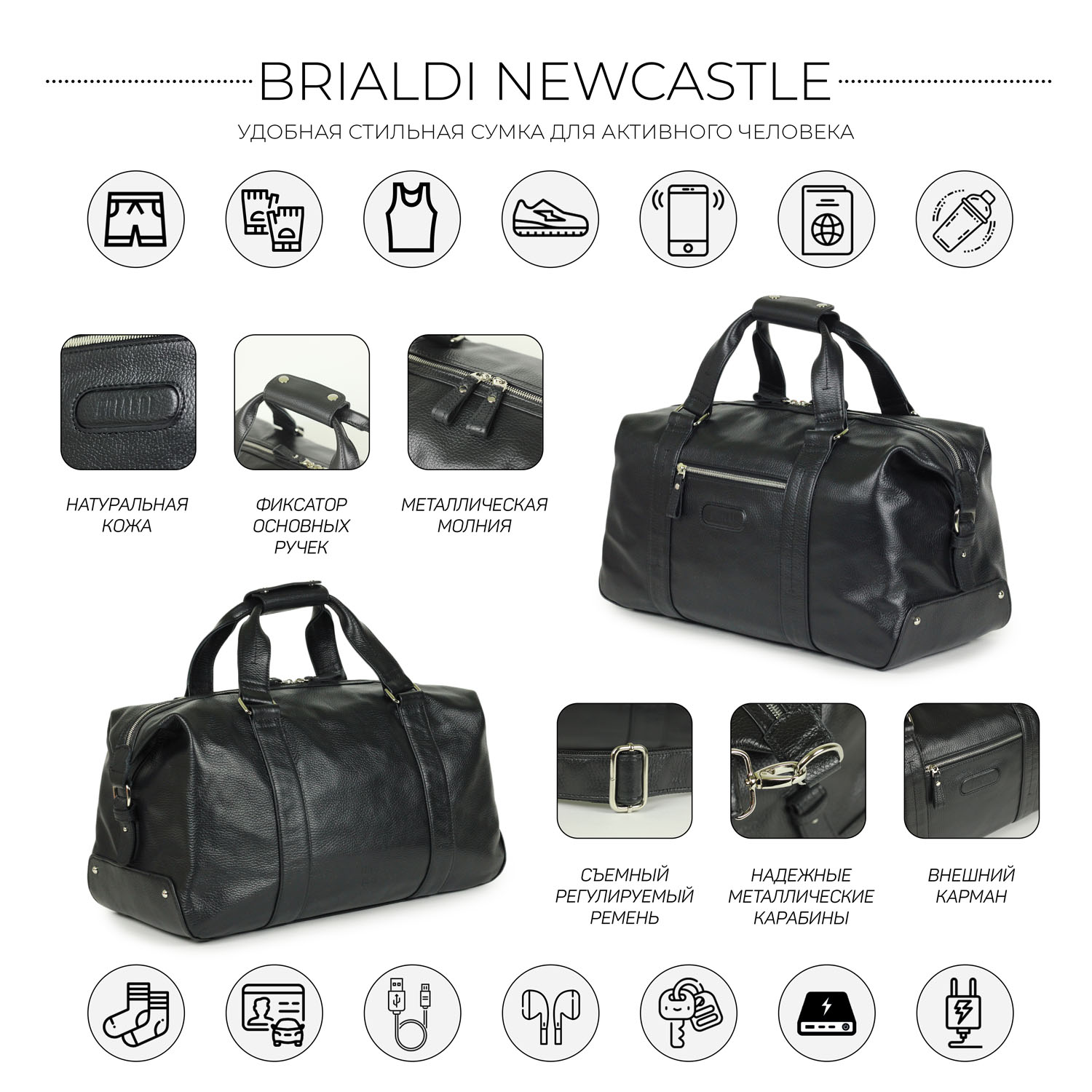 Дорожно-спортивная сумка BRIALDI Newcastle (Ньюкасл) relief black