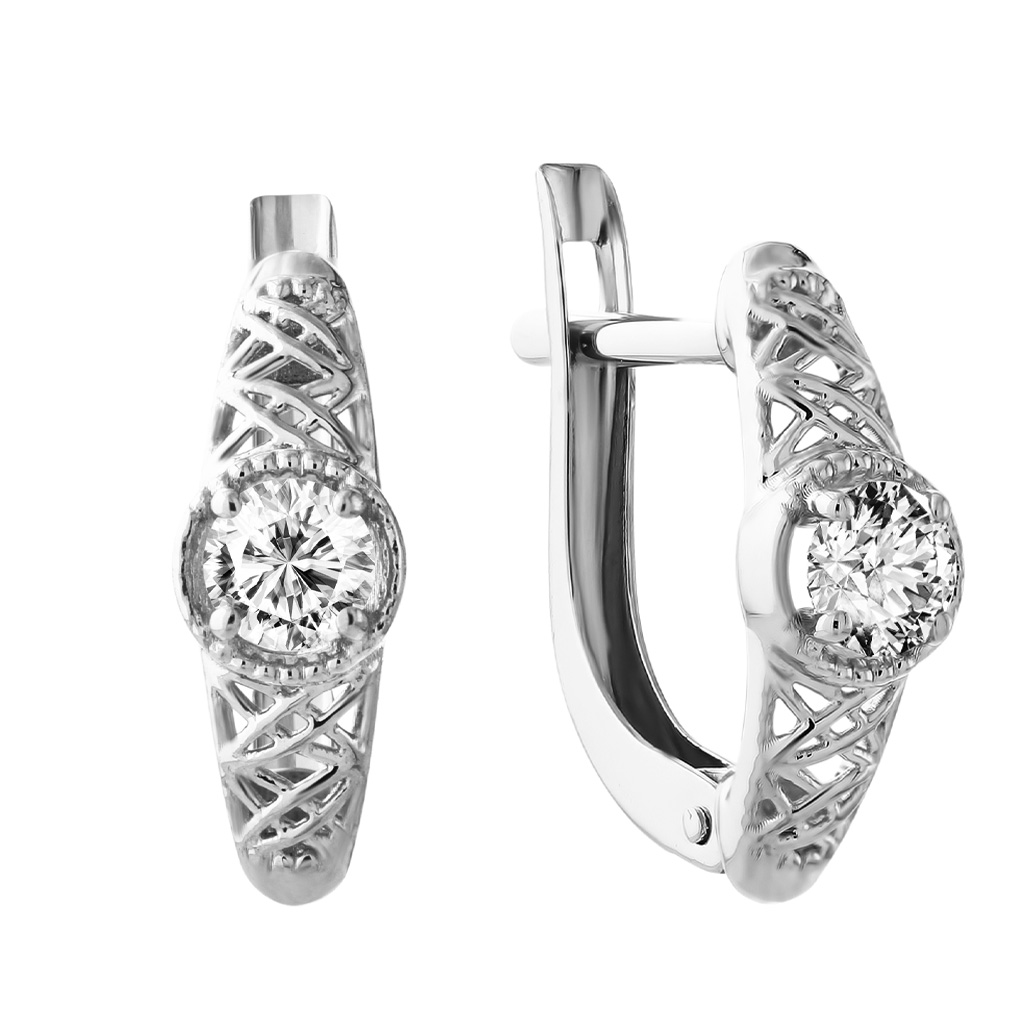 Серьги из белого золота Серьги с английским замком из золота 2202935