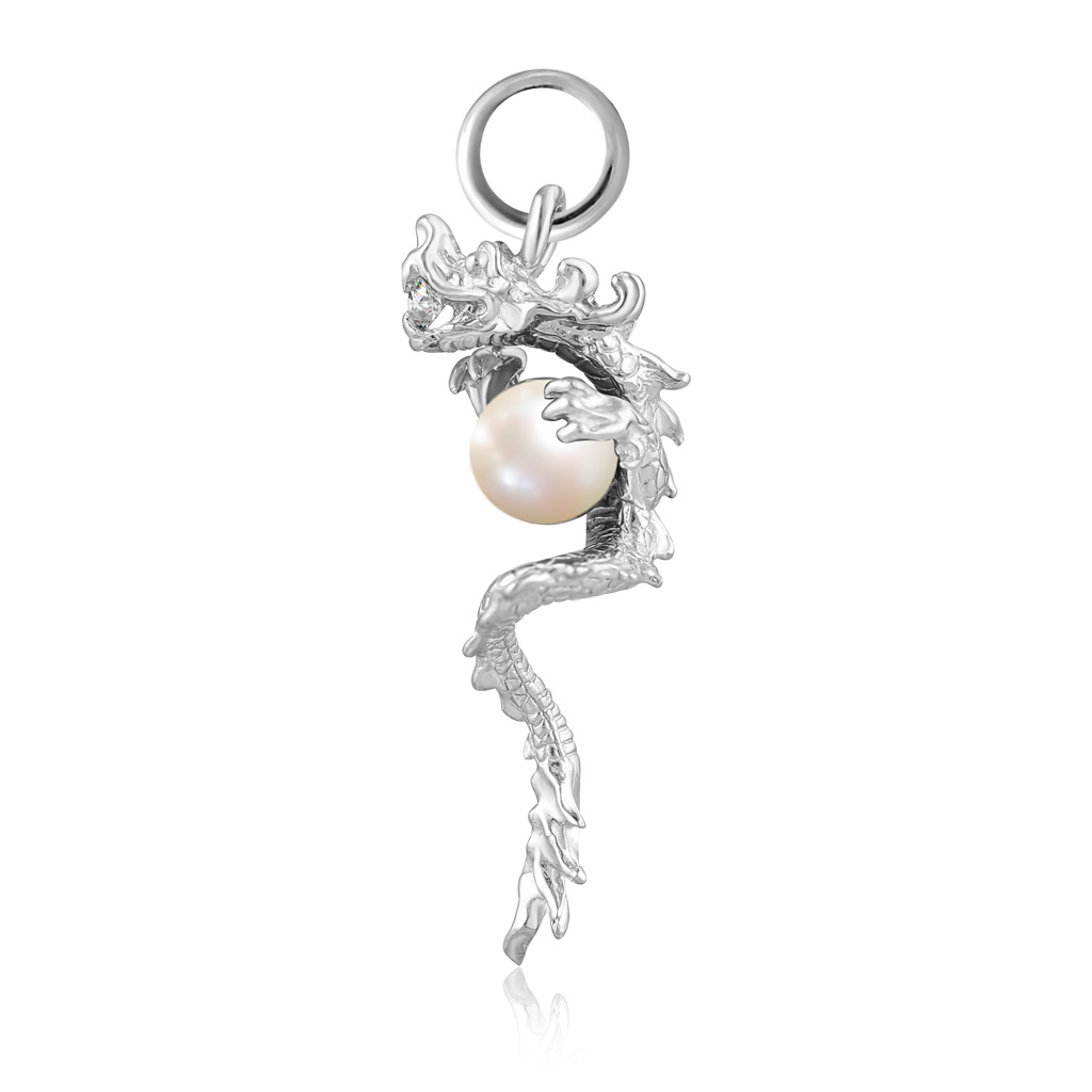Серебряная подвеска с жемчугом, фианитом Дракон с 32032