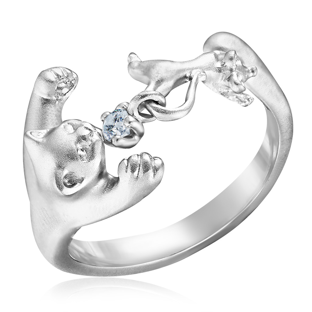 Серебряное кольцо с фианитом Кошка С 10550