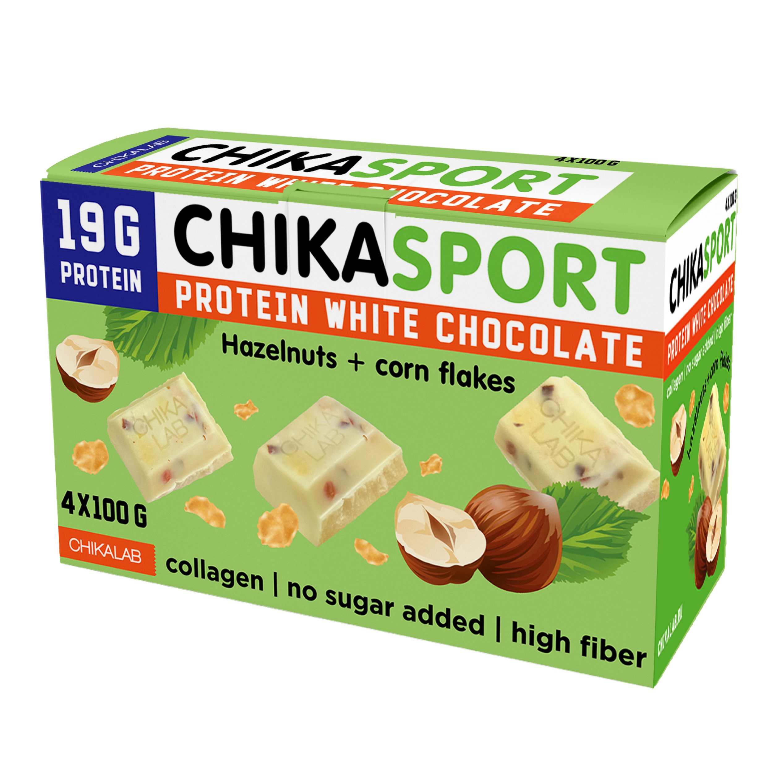 Протеиновый шоколад без сахара - Белый шоколад с фундуком и кукурузными чипсами