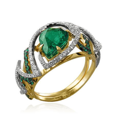 Кольца с изумрудами  Diamonds Are Forever Кольцо с изумрудом, бриллиантами из желтого золота 750 пробы