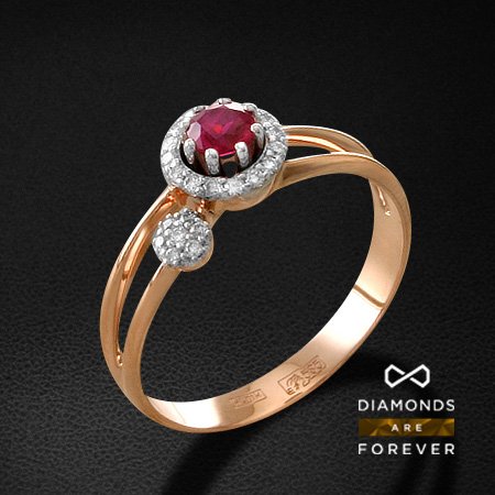 Кольца с рубинами  Diamonds Are Forever Кольцо с рубином, бриллиантами из красного золота 585 пробы