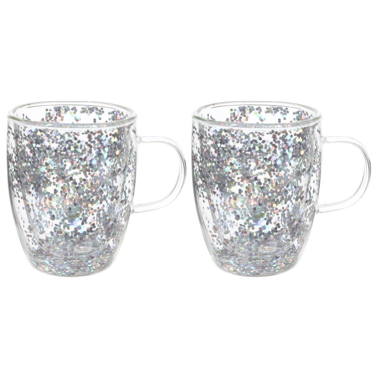 Кружка, 290 мл, 2 шт, стекло Б, с серебристыми блестками, Air sparkly