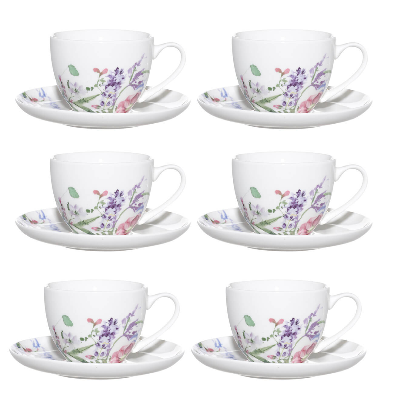Пара чайная, 6 перс, 12 пр, 220 мл, фарфор N, Лиловые цветы, Meadow mauve
