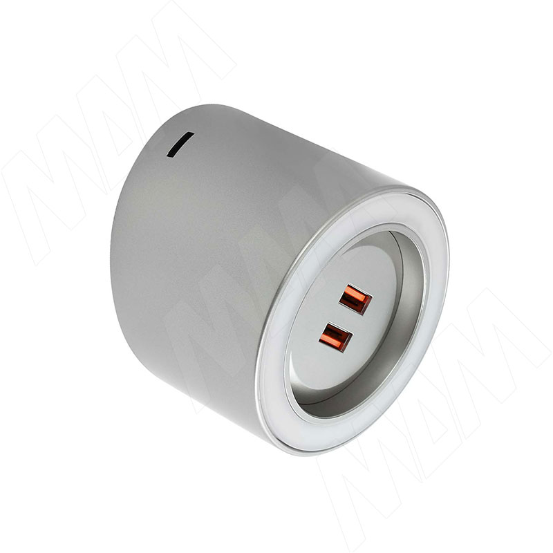   МДМ-Комплект UNIKA Светильник круглый, 2 USB-розетки, стальной, 24V, нейтральный белый 3900К, 4,5W (UN24-RUSB-STNW5)
