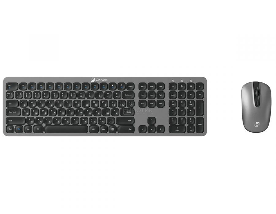  Комплект беспроводной клавиатура + мышь Oklick 300M, Wireless/USB, Серый/Черный 1488402